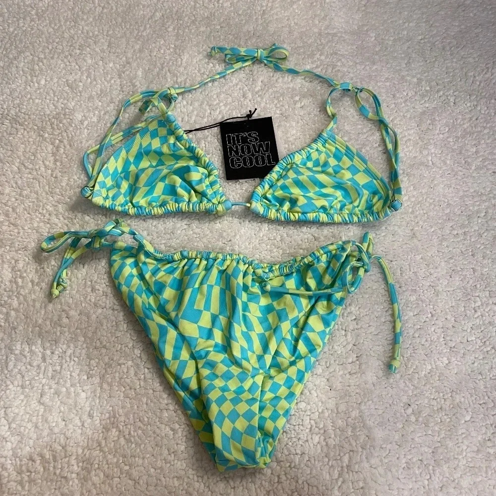 New! It’s Now Cool x free people checkered wave green blue bikini 14316